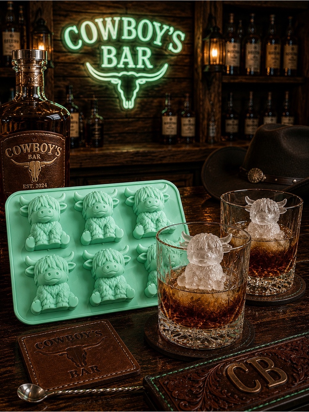 Silicone Highland Cow Ice Cube Mold - Green